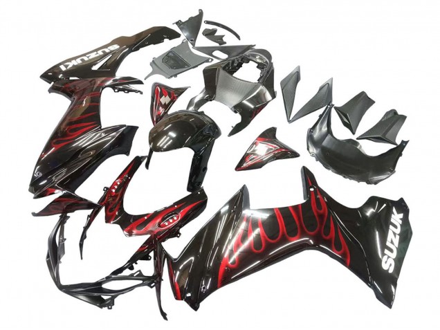 Mejores Carenados Moto Suzuki GSXR 600 / GSXR 750 2011-2024 - Negro Brillante Rojo Llama