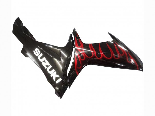 Mejores Carenados Moto Suzuki GSXR 600 / GSXR 750 2011-2024 - Negro Brillante Rojo Llama