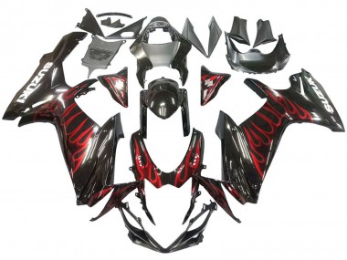 Mejores Carenados Moto Suzuki GSXR 600 / GSXR 750 2011-2024 - Negro Brillante Rojo Llama