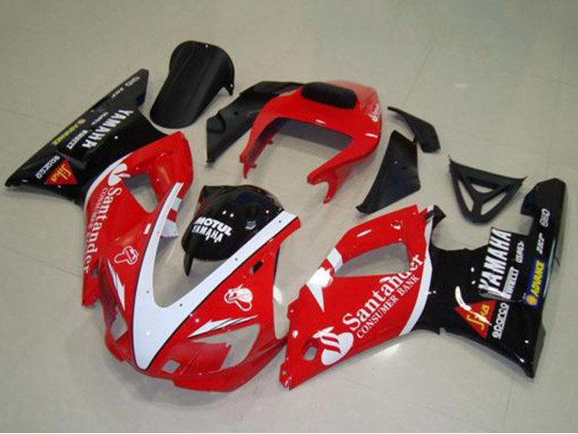 Mejores Carenados Moto Yamaha YZF R1 1998-1999 - Rojo Blanco Negro Brillante Motul Santander