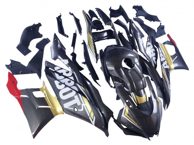 Mejores Carenados Moto Yamaha YZF R3/R25 2022-2024 - Negro FibraCarbono Estilo Oro Rojo ABBOT