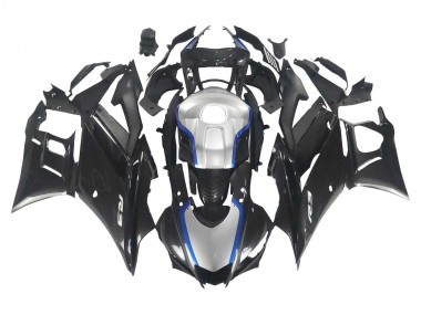 Mejores Carenados Moto Yamaha YZF R3/R25 2022-2024 - Negro FibraCarbono Estilo Plata Azul