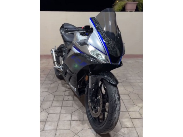 Mejores Carenados Moto Yamaha YZF R3/R25 2022-2024 - Marble Negro Plata Azul Falsificado FibraCarbono Estilo