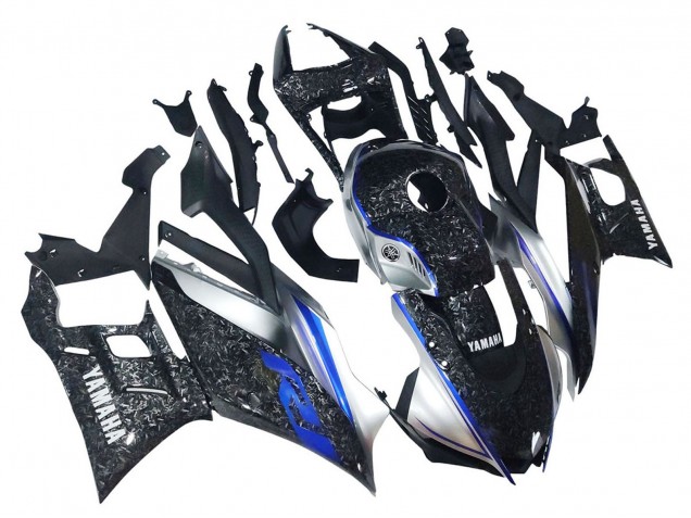 Mejores Carenados Moto Yamaha YZF R3/R25 2022-2024 - Marble Negro Plata Azul Falsificado FibraCarbono Estilo