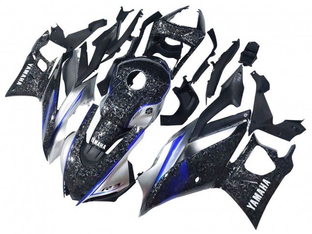 Mejores Carenados Moto Yamaha YZF R3/R25 2022-2024 - Marble Negro Plata Azul Falsificado FibraCarbono Estilo