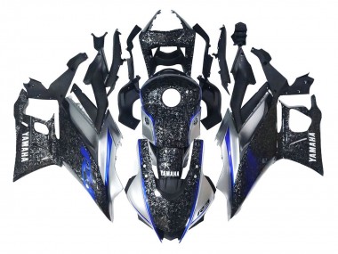 Mejores Carenados Moto Yamaha YZF R3/R25 2022-2024 - Marble Negro Plata Azul Falsificado FibraCarbono Estilo