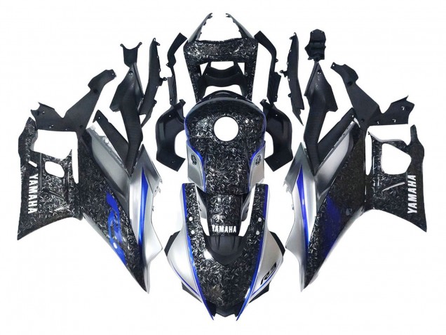 Mejores Carenados Moto Yamaha YZF R3/R25 2022-2024 - Marble Negro Plata Azul Falsificado FibraCarbono Estilo