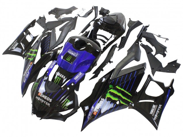Mejores Carenados Moto Yamaha YZF R3/R25 2022-2024 - Azul Verde Negro Monstruo Yamalube ENEOS