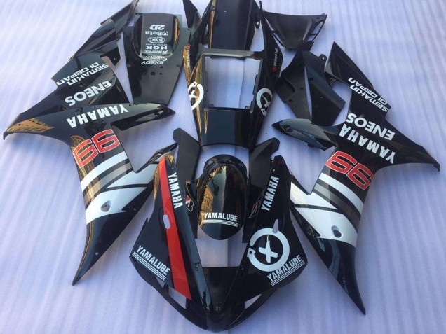 Mejores Carenados Moto Yamaha YZF R1 2002-2003 - Negro Brillante Blanco Rojo Yamalube ENEOS