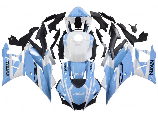 Mejores Carenados Moto Yamaha YZF R3/R25 2022-2024 - Blanco Azul Claro