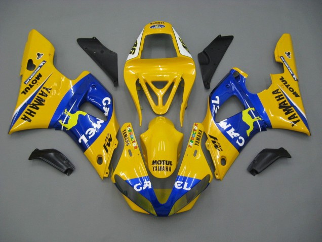 Mejores Carenados Moto Yamaha YZF 1000 R1 2000-2001 - Blanco Amarillo Azul Motul Camello