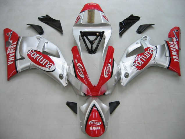 Mejores Carenados Moto Yamaha YZF 1000 R1 2000-2001 - Plata Rojo Fortuna Motul