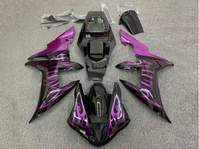 Mejores Carenados Moto Yamaha YZF 1000 R1 2002-2003 - Negro Brillante Púrpura Llama