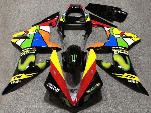 Mejores Carenados Moto Yamaha YZF 1000 R1 2002-2003 - Negro Brillante Rojo Amarillo Verde Movistar Semakin Didepan