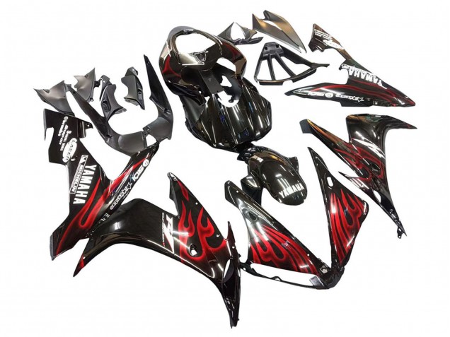 Mejores Carenados Moto Yamaha YZF 1000 R1 2004-2006 - Negro Brillante Rojo Llama