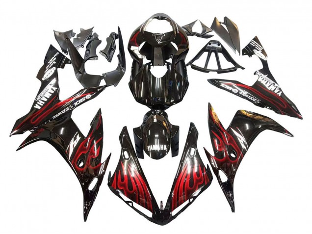 Mejores Carenados Moto Yamaha YZF 1000 R1 2004-2006 - Negro Brillante Rojo Llama