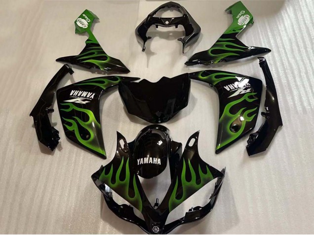Mejores Carenados Moto Yamaha YZF 1000 R1 2004-2006 - Negro Brillante Verde Llama Blanco Calcomanía