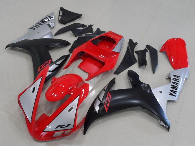 Mejores Carenados Moto Yamaha YZF R1 2002-2003 - Rojo Plata Negro Mate
