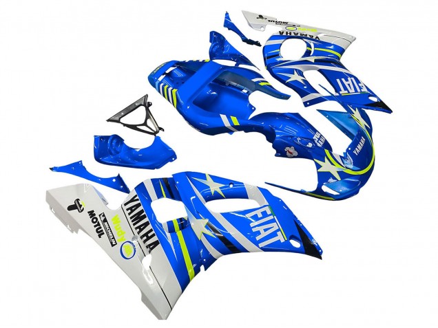 Mejores Carenados Moto Yamaha YZF 600 R6 1998-2002 - Blanco Azul Neon Amarillo Fiat Motul Michelin