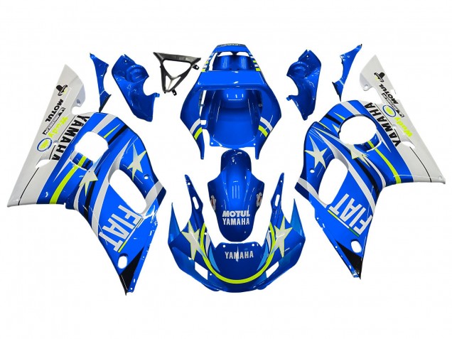 Mejores Carenados Moto Yamaha YZF 600 R6 1998-2002 - Blanco Azul Neon Amarillo Fiat Motul Michelin