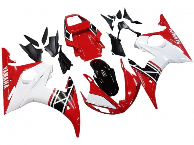 Mejores Carenado Moto Yamaha YZF R6S 2006-2009 - Blanco Rojo Negro Brillante