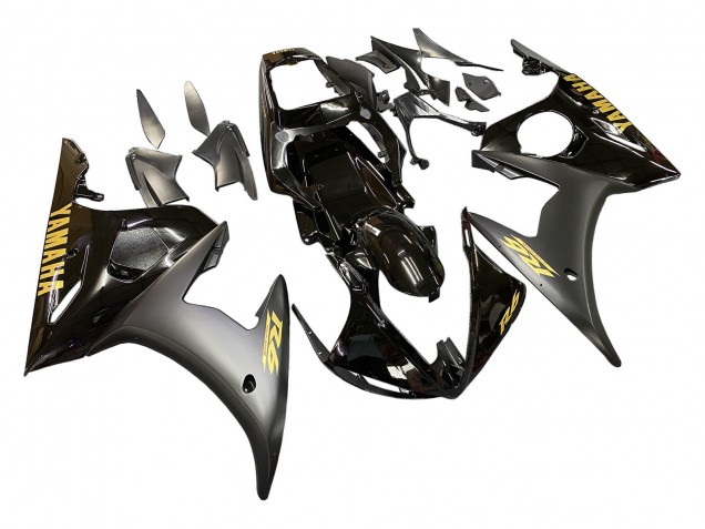 Mejores Carenados Moto Yamaha YZF R6S 2006-2009 - Negro Brillante Negro Mate Oro Calcomanías