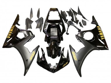 Mejores Carenados Moto Yamaha YZF R6S 2006-2009 - Negro Brillante Negro Mate Oro Calcomanías