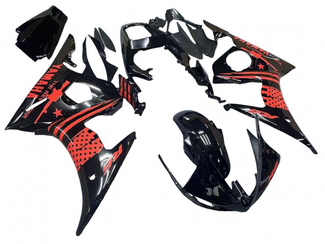Mejores Carenado Moto Yamaha YZF R6S 2006-2009 - Negro Brillante Rojo
