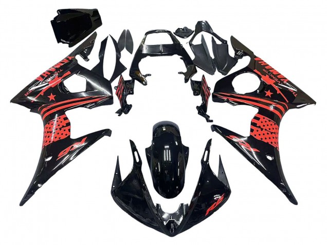 Mejores Carenado Moto Yamaha YZF R6S 2006-2009 - Negro Brillante Rojo