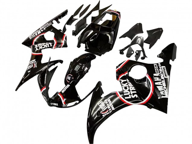 Mejores Carenados Moto Yamaha YZF R6 2003-2004 - Negro Brillante Rojo Blanco Lucky Strike Motul