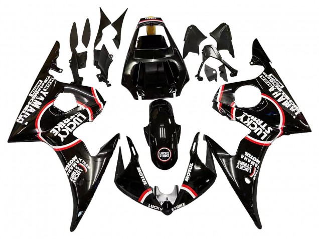 Mejores Carenados Moto Yamaha YZF R6S 2006-2009 - Negro Brillante Rojo Blanco Lucky Strike Motul