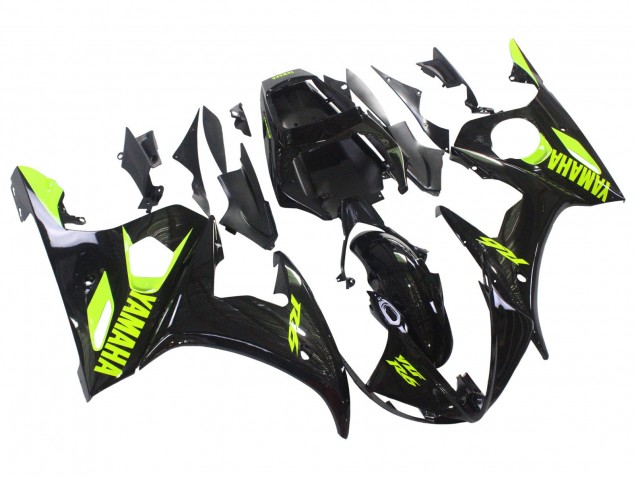 Mejores Carenados Moto Yamaha YZF R6S 2006-2009 - Negro Brillante Neon Amarillo