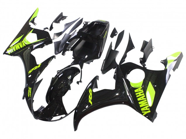 Mejores Carenados Moto Yamaha YZF R6S 2006-2009 - Negro Brillante Neon Amarillo