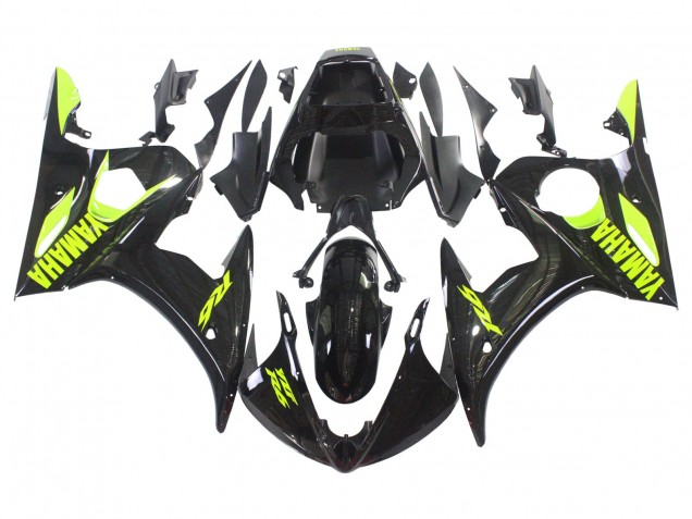 Mejores Carenados Moto Yamaha YZF R6S 2006-2009 - Negro Brillante Neon Amarillo