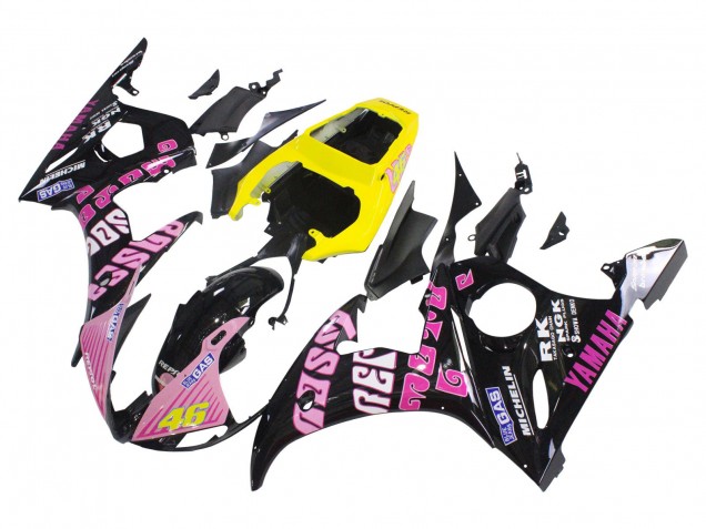 Mejores Carenados Moto Yamaha YZF R6S 2006-2009 - Amarillo Rosa Negro Brillante Rossi Repsol 46
