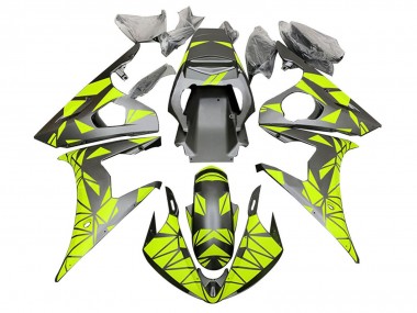 Mejores Carenados Moto Yamaha YZF R6S 2006-2009 - Neon Verde Negro Mate Geométrico