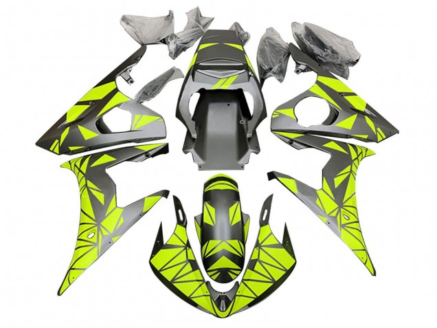 Mejores Carenados Moto Yamaha YZF R6S 2006-2009 - Neon Verde Negro Mate Geométrico