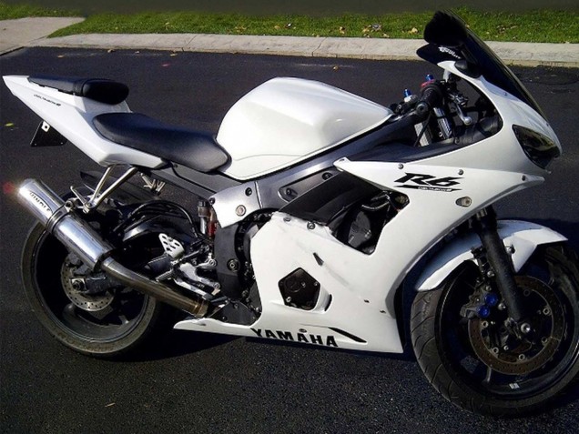 Mejores Carenados Moto Yamaha YZF R6S 2006-2009 - Blanco Negro Calcomanías