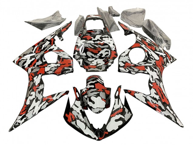 Mejores Carenados Moto Yamaha YZF R6 2003-2004 - Negro Rojo Gris Camouflage