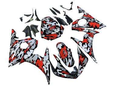 Mejores Carenados Moto Yamaha YZF R6S 2006-2009 - Negro Rojo Gris Camouflage