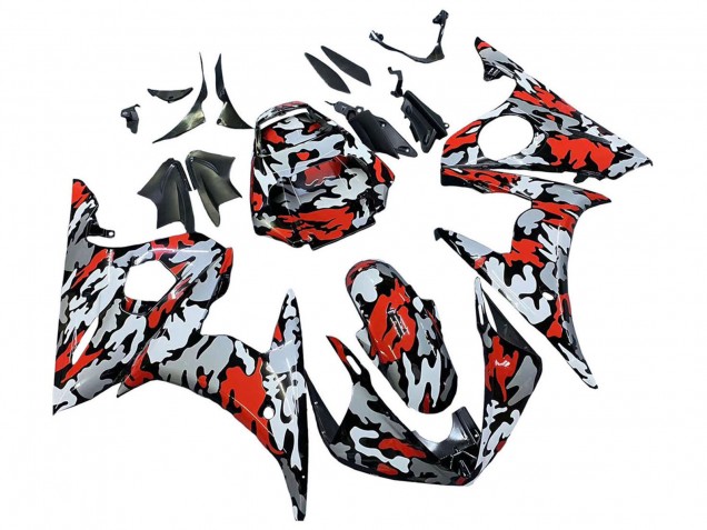 Mejores Carenados Moto Yamaha YZF R6S 2006-2009 - Negro Rojo Gris Camouflage