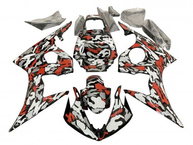 Mejores Carenados Moto Yamaha YZF R6S 2006-2009 - Negro Rojo Gris Camouflage