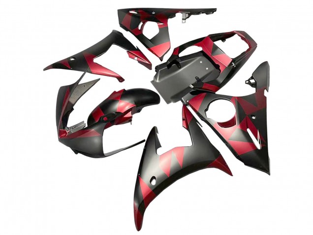 Mejores Carenados Moto Yamaha YZF 600 R6 2005 - Negro Mate Rojo Geométrico