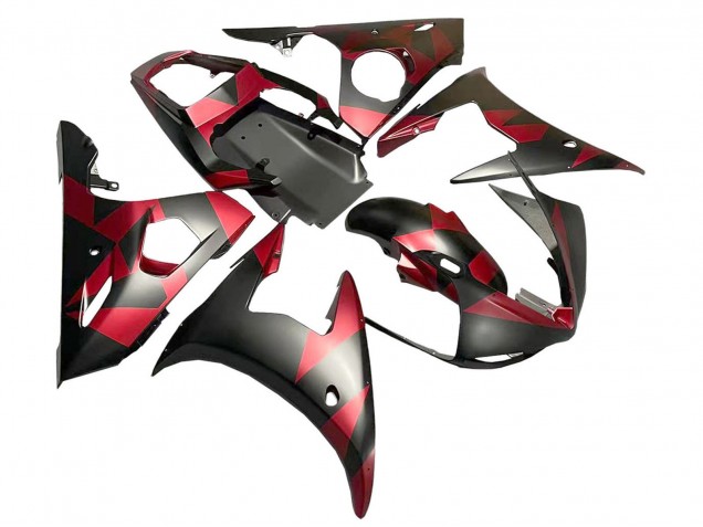 Mejores Carenados Moto Yamaha YZF 600 R6 2005 - Negro Mate Rojo Geométrico