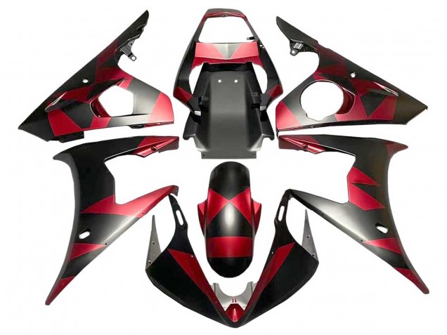 Mejores Carenados Moto Yamaha YZF 600 R6 2005 - Negro Mate Rojo Geométrico