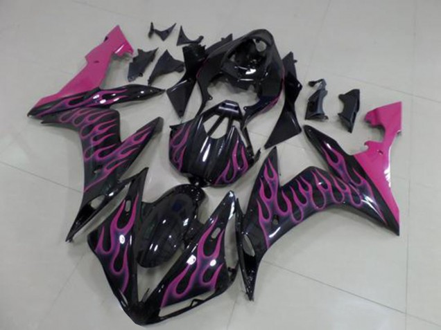 Mejores Carenados Moto Yamaha YZF R1 2004-2006 - Negro Brillante Rosa Llama