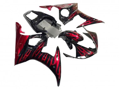 Mejores Carenados Moto Yamaha YZF 600 R6 2005 - Negro Rojo Llama