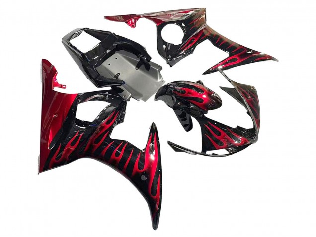 Mejores Carenados Moto Yamaha YZF 600 R6 2005 - Negro Rojo Llama