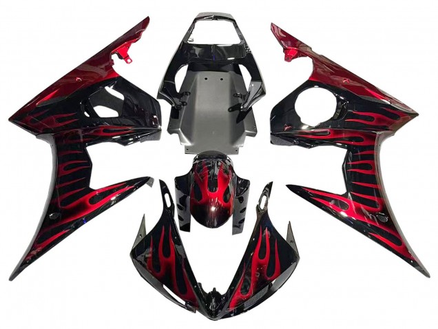 Mejores Carenados Moto Yamaha YZF 600 R6 2005 - Negro Rojo Llama