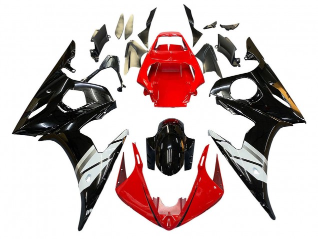 Mejores Carenados Moto Yamaha YZF 600 R6 2005 - Rojo Blanco Negro Brillante